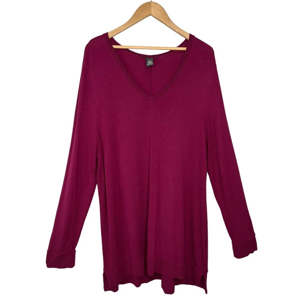 Adrianna Papell Textured Long Sleeve Tunic Soft V Neck Burgundy Glow XXL